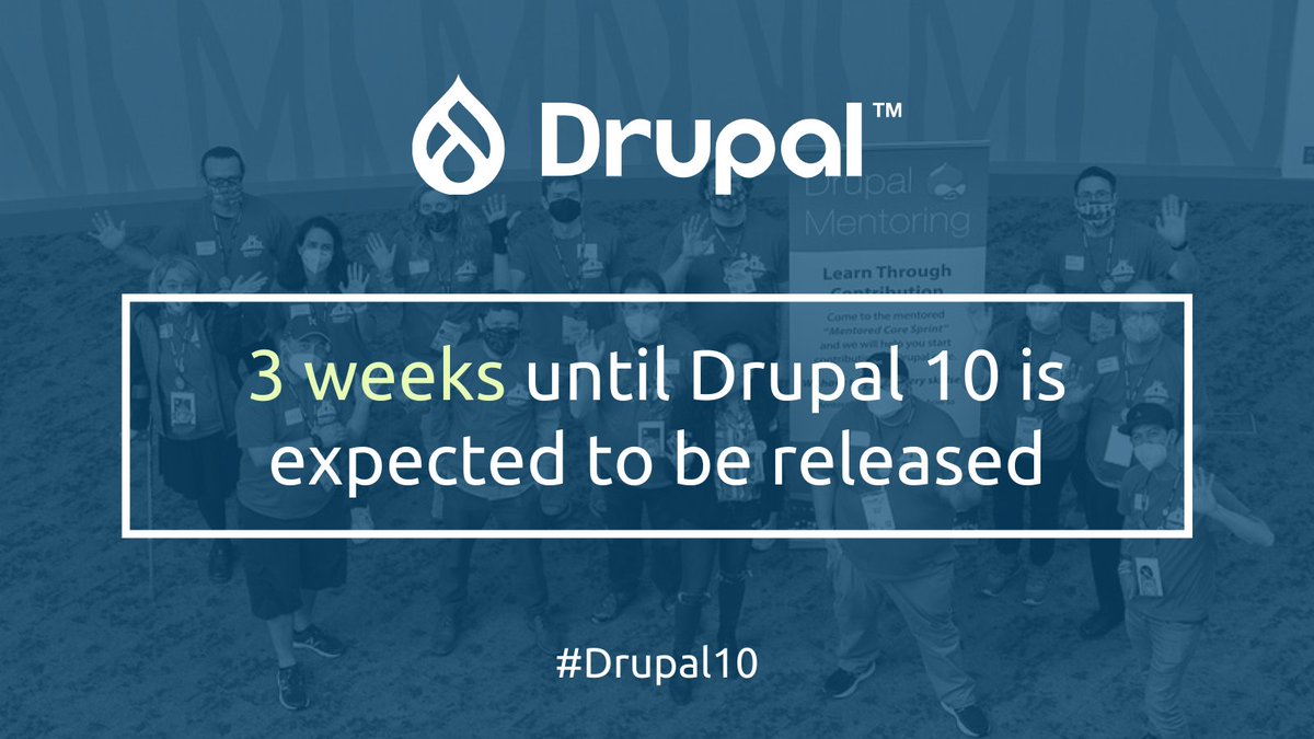 drupalassoc's tweet photo. Three weeks until #Drupal10 is expected to be released on 14 December! What #Drupal 10 feature are you most excited for? Tell us in the replies ⤵️

Read more about the new features: https://t.co/B9ei1NyJxQ https://t.co/QhzqFcrcTq