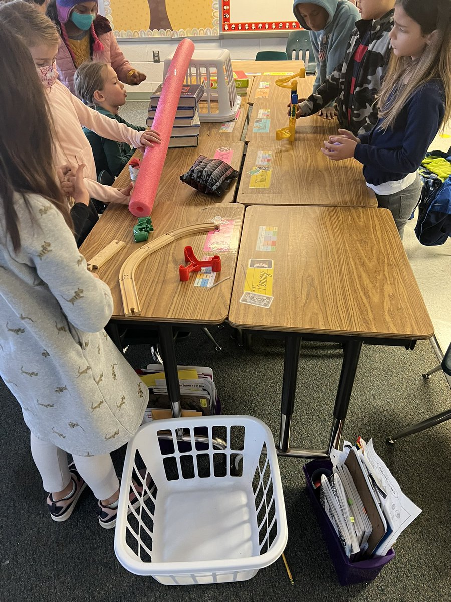 Who can get the “turkey” to safety? One of my favorite days of cooperation and creativity! Building Rube Goldberg machines that touch all desks and end with dropping the ping pong ball in the laundry basket. Will all three groups have success? #learningshouldbefun