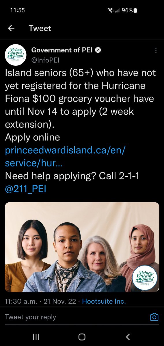 Malmo_Maritimes's tweet photo. Tweeted a Whole 25 mins ago.
Yet again not o ly does the language make it seem the date has past.
The actual link does not work either. So Seniors keep on wishing you had $100 for groceries..
This sums up @DennyKing's response to #HurricaneFiona perfectly
#PostFiona #PEIPoli https://t.co/ony1qWEsJt
