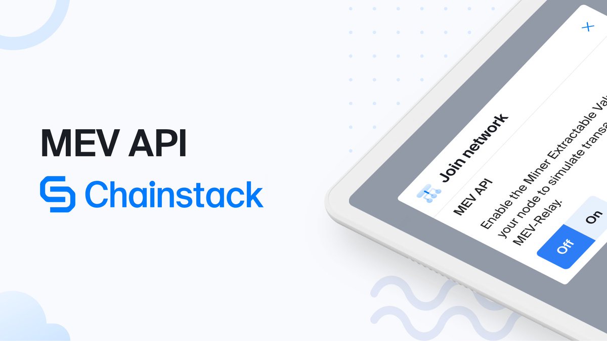 Use MEV API on Chainstack’s geographically distributed #nodes to shave the milliseconds off your #Flashbots⚡🤖 relay transactions to win the auction race!🚀

MEV API is available on Ethereum mainnet and on Goerli testnet starting with our Growth Plan! 📈 bit.ly/3E9Ym87