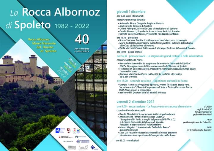 📌1-2 dicembre 22
❗"La <a href="/RoccaAlbornoz/">Museo Nazionale del Ducato di Spoleto</a> di Spoleto 40 anni di recupero e valorizzazione (1982-2022)"❗
📣A distanza di quarant’anni la <a href="/DirMuseiUmbria/">Direzione Regionale Musei Umbria</a> con la <a href="/RoccaAlbornoz/">Museo Nazionale del Ducato di Spoleto</a>, il <a href="/ComunediSpoleto/">Comune Spoleto</a> e gli Amici di Spoleto ripercorreranno i momenti salienti con due giornate di studi.