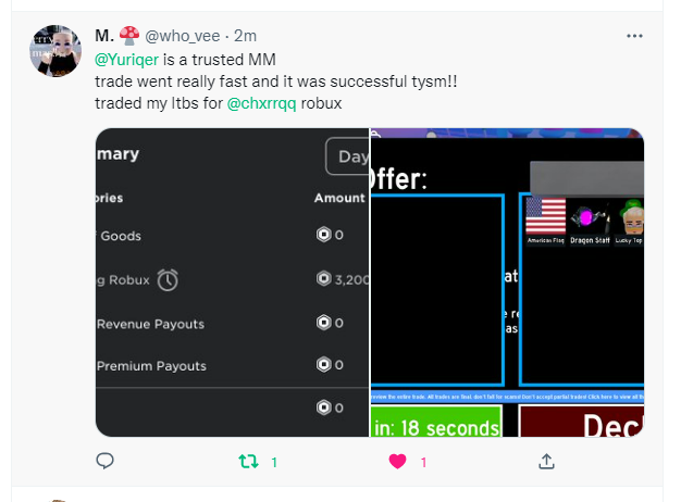 Yuriqer's tweet photo. #815
:: 408th Trade
:: RH - Robux
:: #YurisMMProofs
https://t.co/RPQKHmQ2y7 https://t.co/4BHnIh2gKw