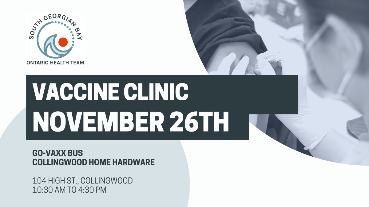 Vaccine Clinic in <a href="/TownCollingwood/">Town of Collingwood</a>! Staying up to date with all COVID-19 vaccine doses you're eligible for remains the best defence against infection, severe illness, long-term COVID-19 symptoms, hospitalization and death. Learn more: <a href="/SMDhealthunit/">SMDHU</a> 
ow.ly/48Ww50JIPCp