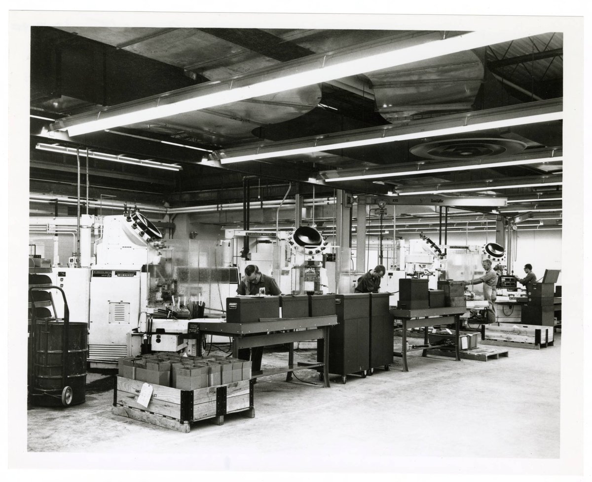 CBI Image o' Day. Machine Shop at the Control Data Corporation in 1968. #ControlData #CDC #ComputerHistory #ITHistory #LaborHistory #Workers #1960s