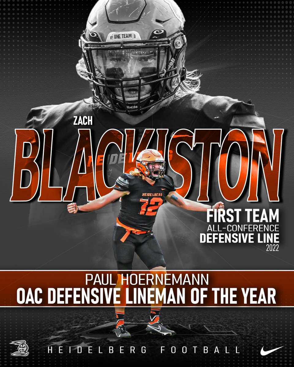 2022 All-OAC
Paul Hoernemann DL of the year
Zach Blackiston
The 5th year senior from Massillon Perry, OH was a monster this year with 14 sacks (school record) 21.5 TFL's, 69 tackles and 2 INT's. Zach also holds our career sack record with 41. 

#CH49 #BergGang