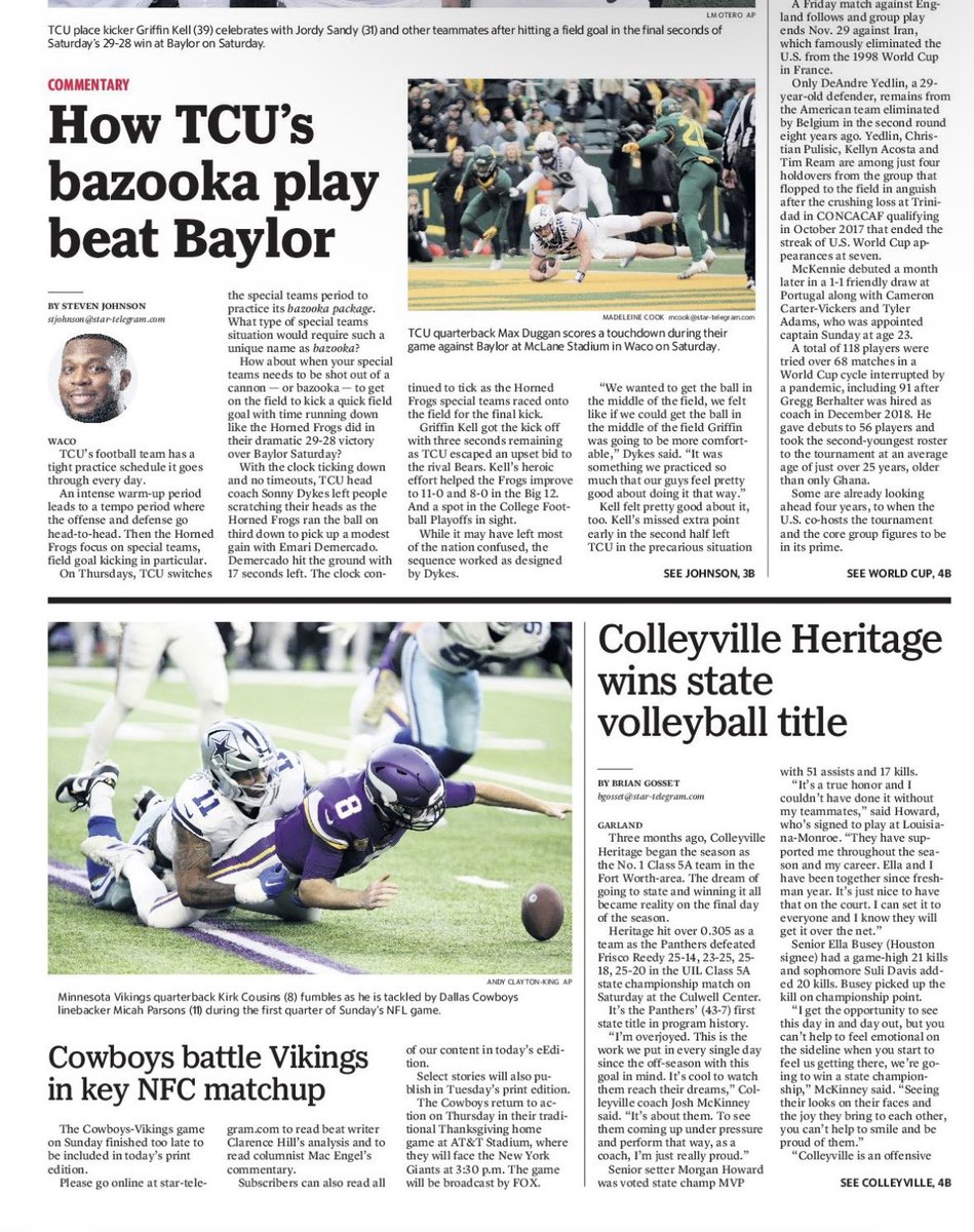 Colleyville Heritage <a href="/VB_CHHS/">Colleyville Heritage Volleyball</a> on the sports front page in today’s Star Telegram print edition after winning the 5A state title <a href="/morganhoward_23/">Morgan Howard</a> <a href="/ellabusey23/">Ella Busey</a> <a href="/engler_reagan/">Reagan Engler</a> <a href="/avaash9/">ava ash</a> <a href="/lucycisneros25/">Lucy Cisneros</a> <a href="/maddiebird24/">Maddie Bird</a> <a href="/DavisSuliane/">Suliane Davis</a> <a href="/robinryan_gcisd/">Robin Ryan</a> <a href="/GCISD_Athletics/">GCISD Athletics Dept.</a> @DeptSupt_GCISD