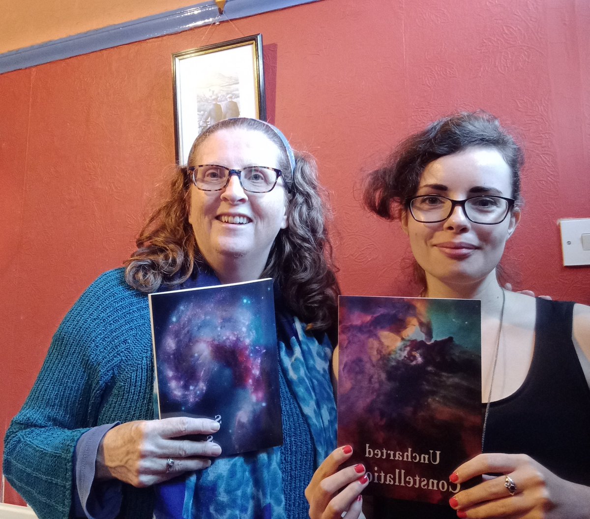 We're getting giddy <a href="/SpaceCatPress/">Space Cat Press</a> module! Only FIVE days till our Big Book Party. We now have print copies of TWO anthologies on special offer. Join us for  #SpaceCatStars, books, cake &amp; ONE upside down cat! Sat. 26th Nov. 2pm Leicester. 📚😺🍰🥳