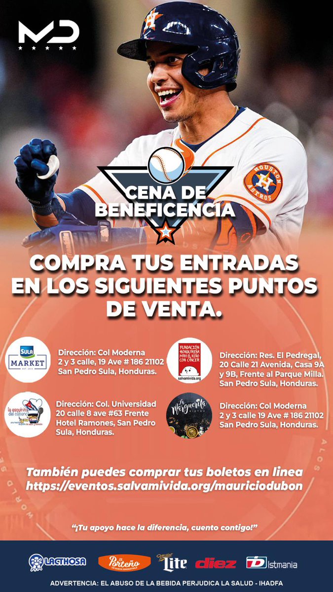 Los puntos de ventas en San Pedro Sula! 

Todos por una sola causa! 🙌🏽

Link para comprar en línea 
eventos.salvamivida.org/mauriciodubon