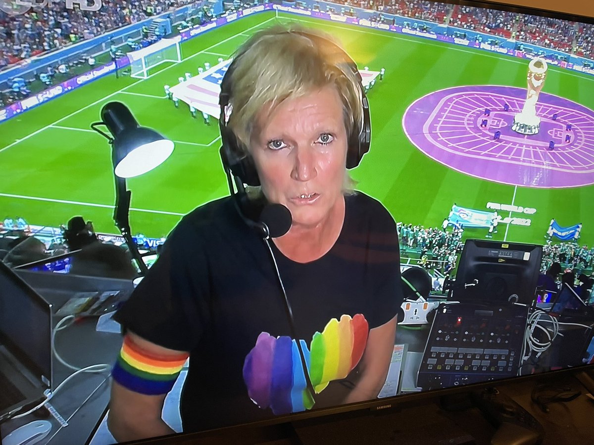 German commentator for ZDF Claudia Neumann well-dressed for USA-Wales ...