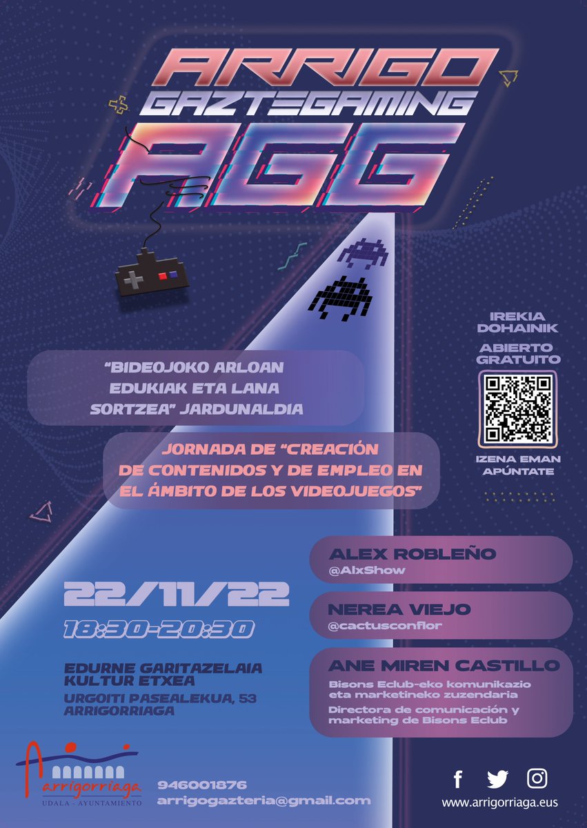 🕹 [ARRIGO GAZTEGAMING]

📌 Udalak proiektua jarri du abian bideo-jokoen eta sare sozialen erabilera kritiko eta osasungarria sustatzeko.
📌Bihar izango dira lehenengo jardunaldiak eta izen labur.eus/DWFvB

Programazio guztia: labur.eus/9hYjK
#BizitzekoHobetu