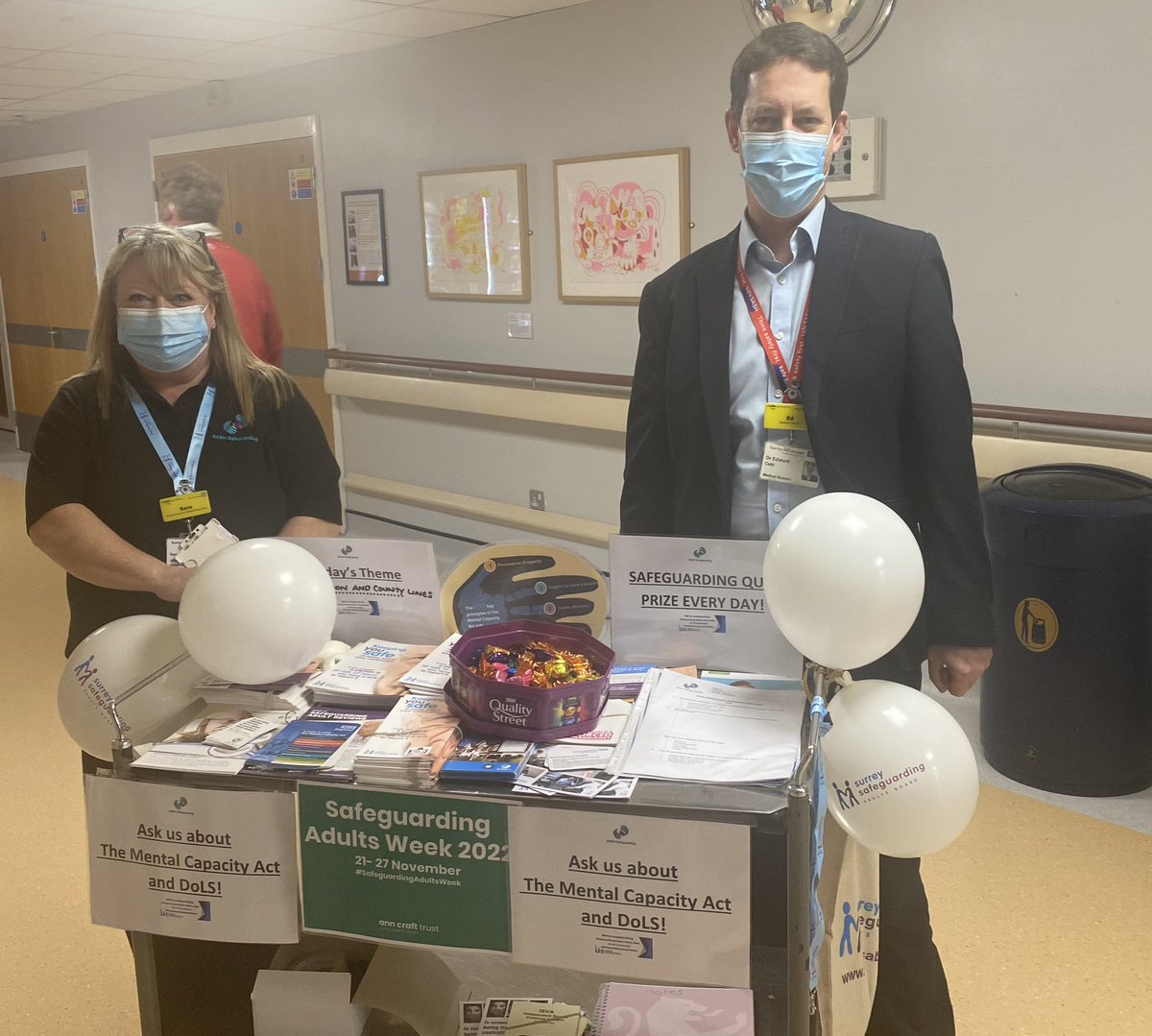 SashSafeguard's tweet photo. Today is Day 1 of #SafeguardingAdultsWeek and the focus is on exploitation and county lines
We have set up an information stand outside our restaurant and have taken an info roadshow around our wards, Here’s what we’ve been getting up to! @sashnhs @SurreySAB @AnnCraftTrust https://t.co/JurtJmU1fc