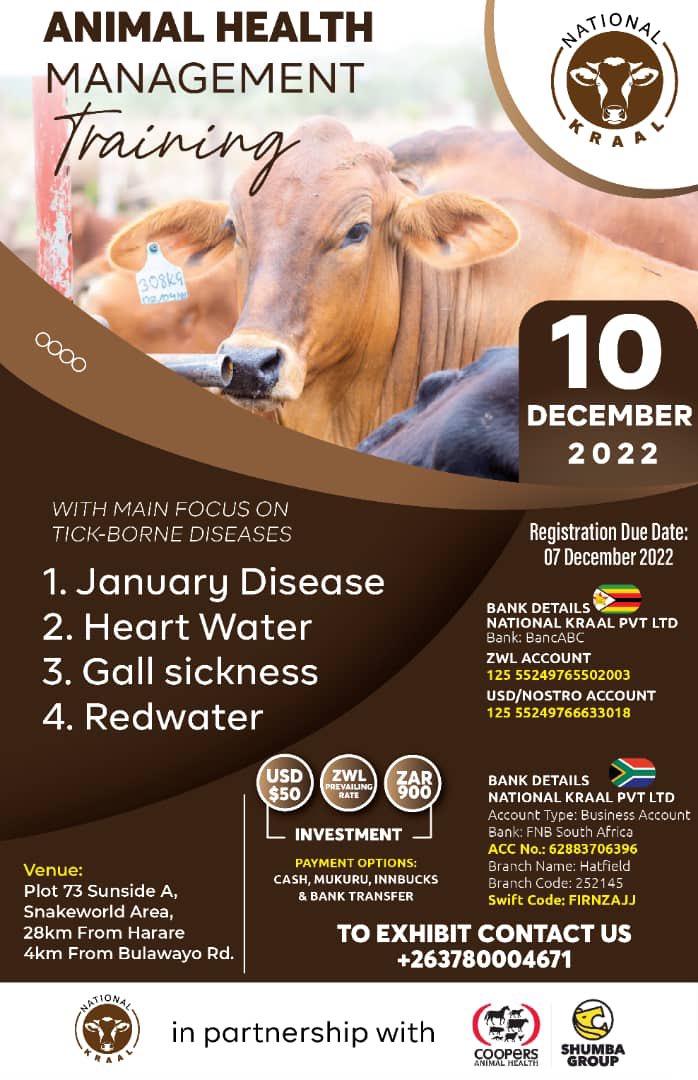 Its bigger and better with our friends @cooperzimbabwe .Do not lose animals this rain season. We have the best team to train you and your farm workers on how to prevent and manage tick borne diseases.

To register Call/Whatsapp: +263780004671