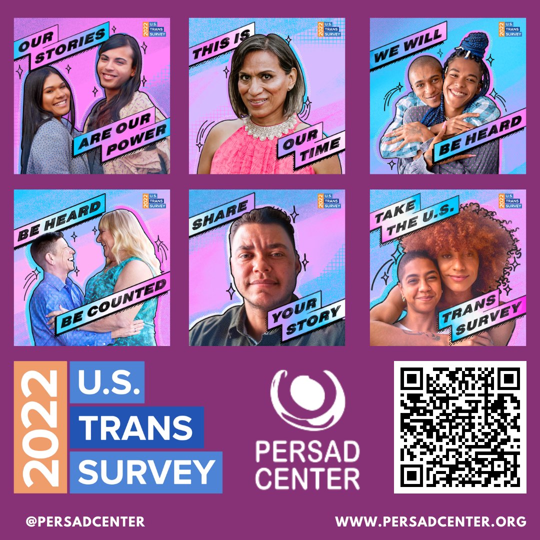PersadCenter's tweet photo. Be heard. Be Counted. This is our time. Our stories are our power! 👊💪 The U.S. Trans Survey is the largest survey of trans people, by trans people, in the US. If you’re 16+ and trans or nonbinary, SCAN THE QR CODE and take the survey now! #transsurvey https://t.co/rfqt128Kvt