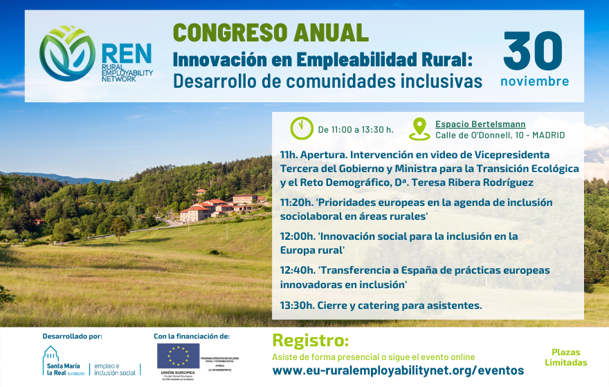 FundacionSMLRPH's tweet photo. 🗓️Compartimos la #Agenda de #RENCongreso22 de #RuralEmployabilityNetwork 🍃👥 El 3⃣0⃣ nov. celebramos un evento con agentes públicos y sociales de España y Europa 🇪🇺 Compartirán sus #experiencias ✅ en #inserción sociolaboral en zonas rurales. Inscripción: https://t.co/IBN972we3g https://t.co/SR10EBoh0G