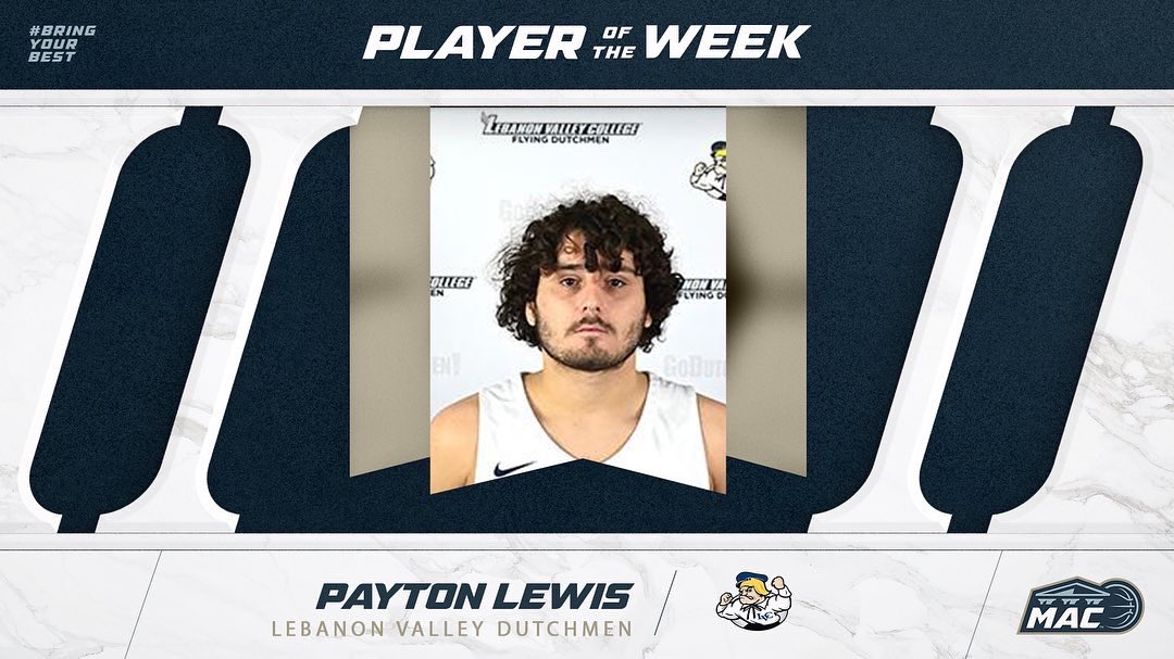 MBB: <a href="/LVCathletics/">LVC Athletics</a> Payton Lewis named MAC Commonwealth Player of the Week! #MACpotw #MAChoops #d3hoops #NCAAD3 #BringYourBest

📄: bit.ly/3Epw9tZ