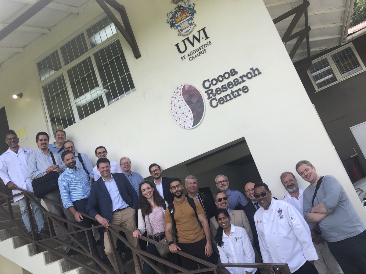 EUinTandT's tweet photo. DAY 2 - Council of EU (COLAC) visit
We are calling the day #madeinTT  as our EU guests visited the Cocoa Research Center and MITTCO to learn all about the quality and caliber of products that originate from this country...#trinitario #cocoa  #steelpan #trade  🇹🇹🇪🇺 https://t.co/lHQGvD8qgR