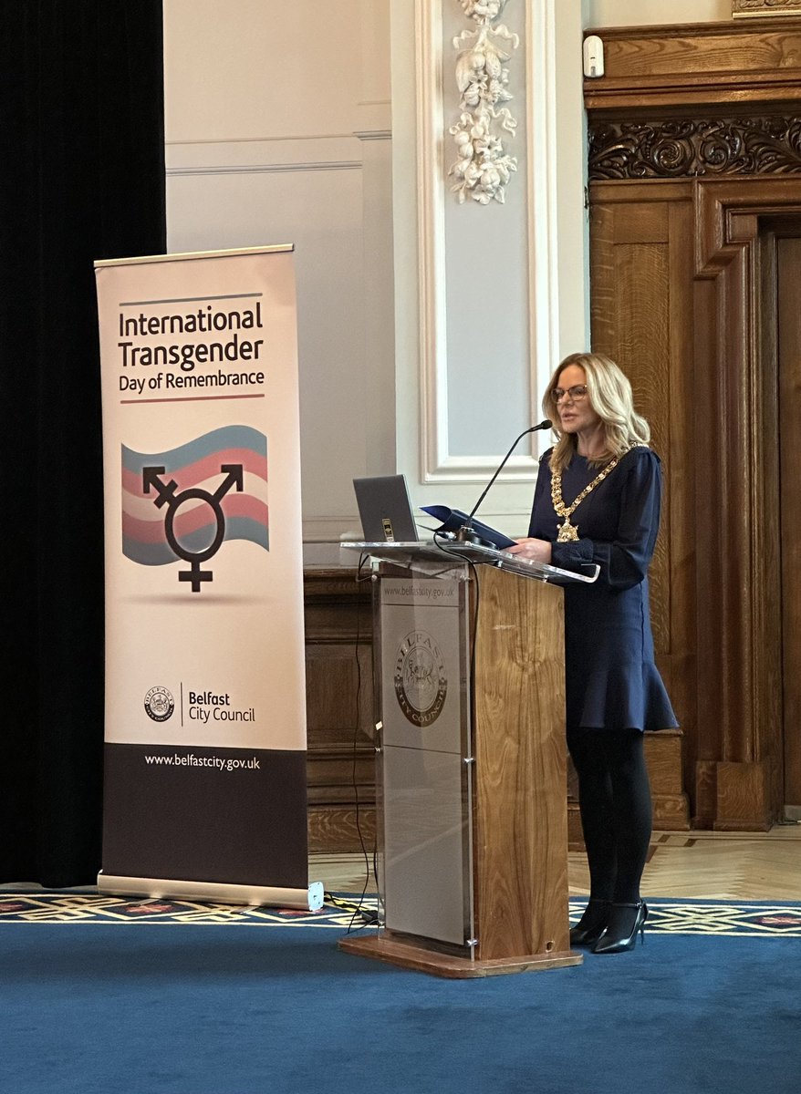 _mloughan's tweet photo. “I came out to my family via WhatsApp. That was the last conversation I had with my parents.” Incredibly poignant and impactful conversation at Belfast City Hall today in recognition of Transgender Day of Remembrance. #TransRightsAreHumanRights @belfastcc 🏳️‍⚧️ https://t.co/zNRW2zPVRN