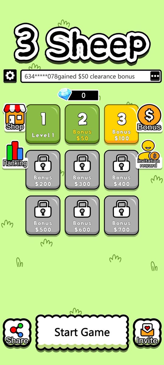 EARN 50$-700$ PLAYING 3 SHEEP
FINISH LEVEL 2 INSTANT 50$
LINK 👉👉👉  bit.ly/3V2iws4