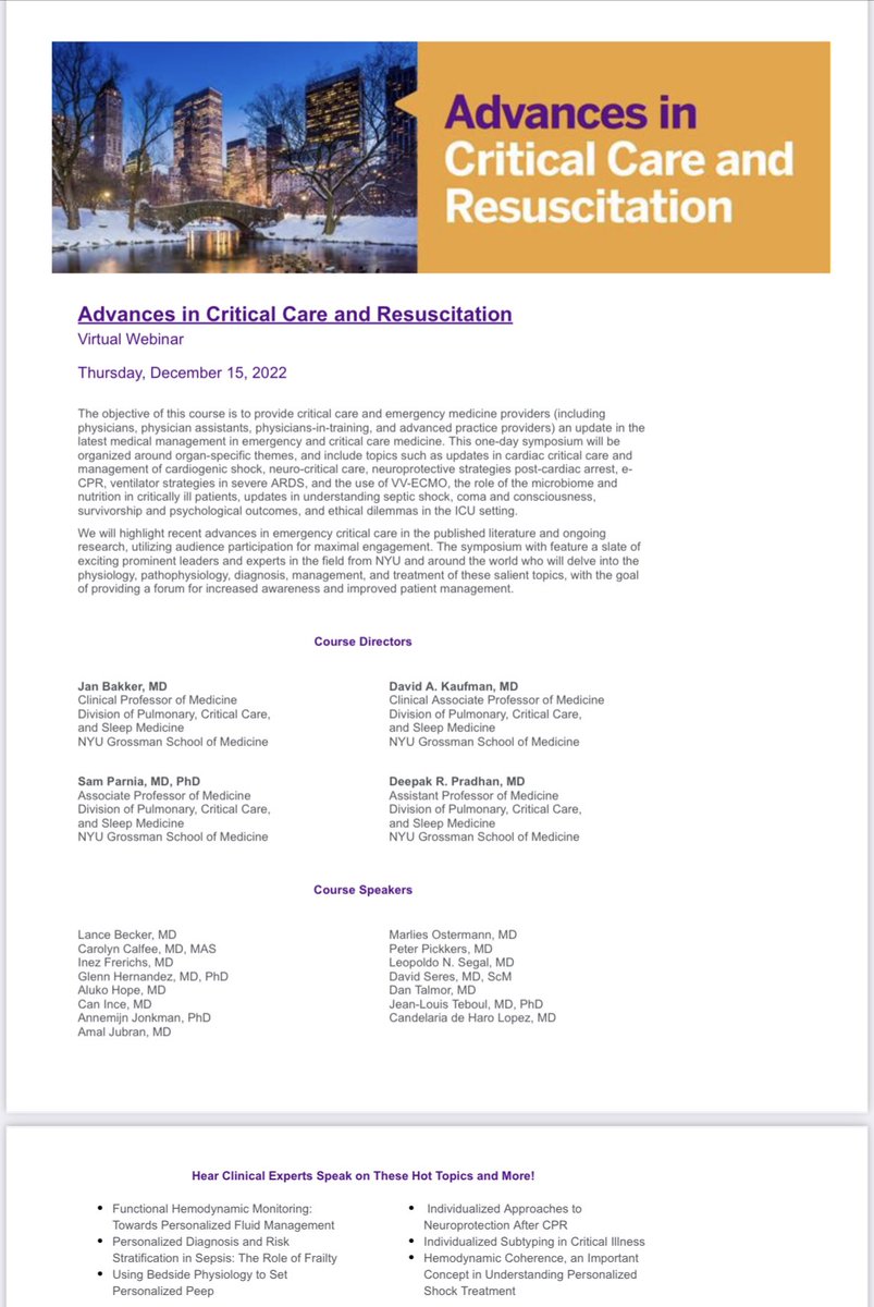 Sign up for Advances in Critical Care and Resuscitation Symposium.  Great lineup of speakers and talks!

￼Register:  highmarksce.com/nyumc/index.cf…