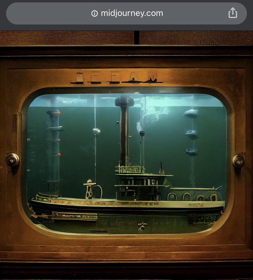 JoshCombsDesign's tweet image. Steam ship with a snorkel, awesome. #aigeneratedart #midjourneyart "steam-powered submarine computer invented by benjamin franklin, jules verne, edwardian, georgian"