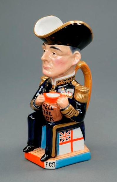 CanWarMuseum's tweet image. #HistoryWeek2022 - British Admiral John Jellicoe, a prominent wartime naval commander, is the subject of this #WW1 Toby jug. This jug is one of a series created by British political cartoonist Francis Carruthers Gould that caricatures Allied military leaders and politicians.