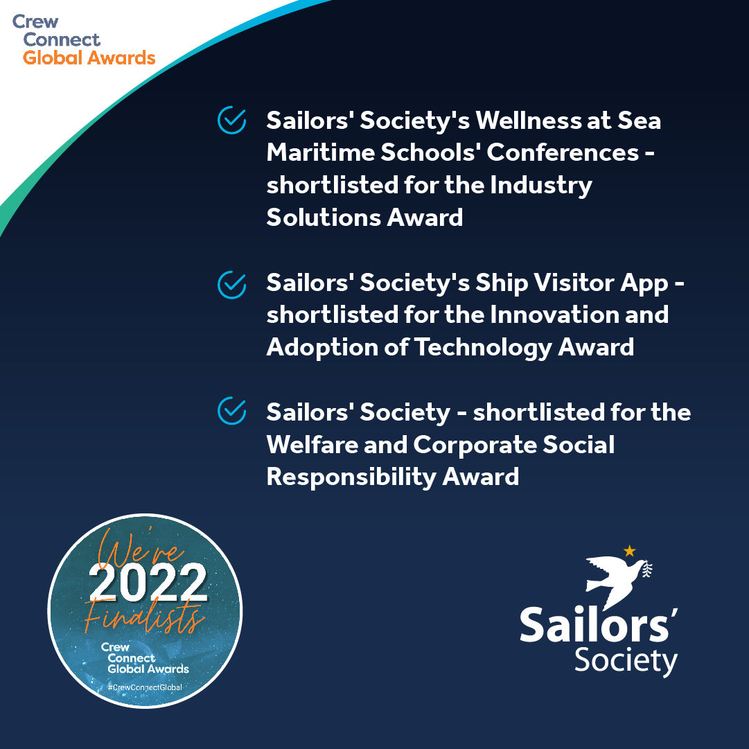 SailorsSociety's tweet photo. We are over the moon to have been shortlisted for not one, not two, but three @MaritimeIC #CrewConnectGlobal Awards - testament to the amazing efforts of our incredible team!

Best wishes to all the finalists for Thursday's ceremony. More at: https://t.co/L2DDPsHCQw #CrewWelfare https://t.co/lz5TVmdBft