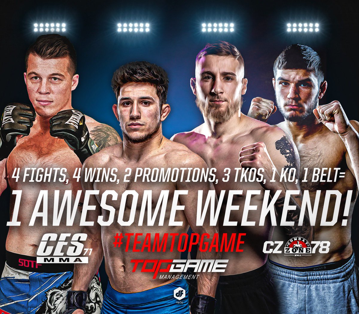 TopGameMGMT's tweet photo. What a weekend it was for the TopGame squad… 4 fights, 4 finishes and one title.
Congrats, boys! 🐻❄️🏆💥🤫
#NewEnglandMMA #NewEnglandCartel #CES71 #CombatZone78
Art by @davefretz 🎨 https://t.co/Sg2BHUsApW