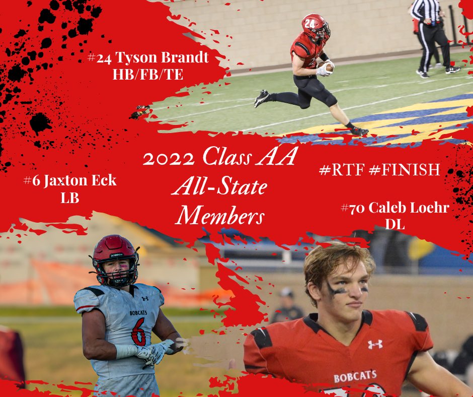 brookingsfball's tweet photo. Congratulations to our Bobcats that made the SD AA All-State team! This honor is well-earned, great job gentlemen! #FINISH #RTF https://t.co/xiyuOJG9xg
