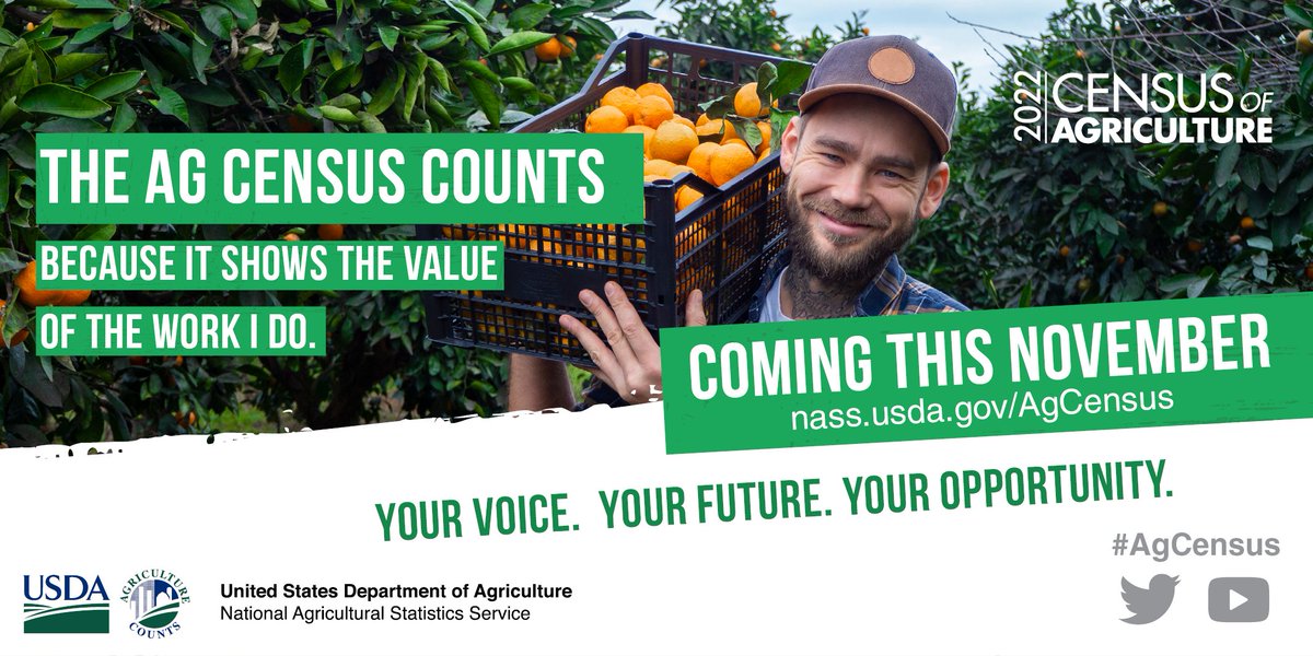 APLU_Ag's tweet image. The @usda_nass Census of Agriculture looks at land use and ownership, operator characteristics, production practices, income and expenditures. Get your voice heard here: portal.agcounts.usda.gov/portal/s/