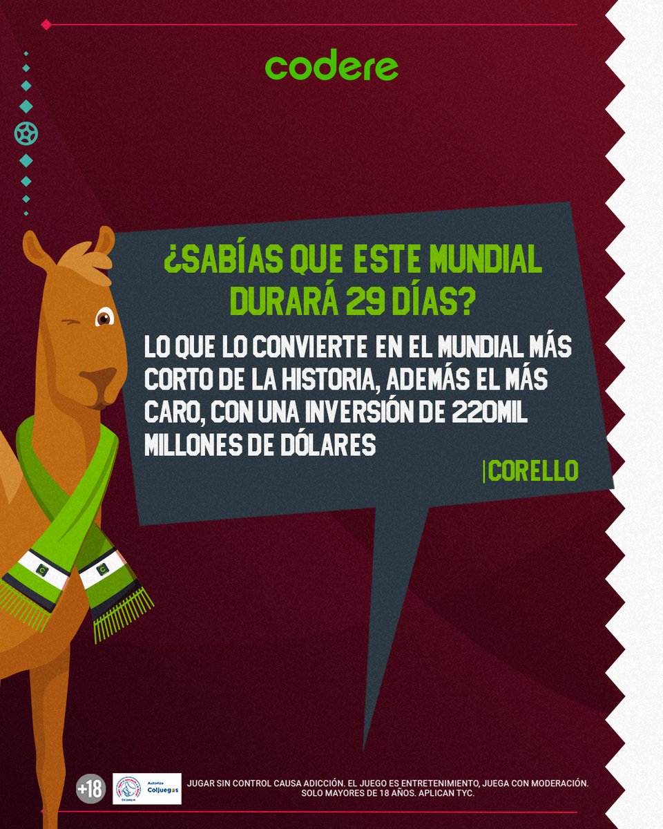 CodereCO's tweet photo. Hola ✅🐪😁 No te pierdas mis datos mundialistas #Corello https://t.co/LjvUiLLokY