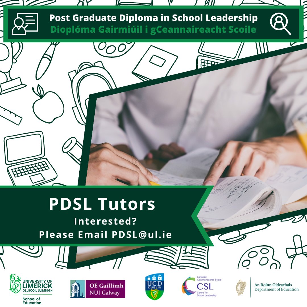 UL_ELLA (@leaders_soe) on Twitter photo Are you an experienced school leader with a masters in school leadership/educational management? We are hiring tutors nationally and would love to hear from you! If interested, email us at PDSL@ul.ie #PDSL #Leaders Are you an experienced school leader with a masters in school leadership/educational management? We are hiring tutors nationally and would love to hear from you! If interested, email us at PDSL@ul.ie #PDSL #Leaders