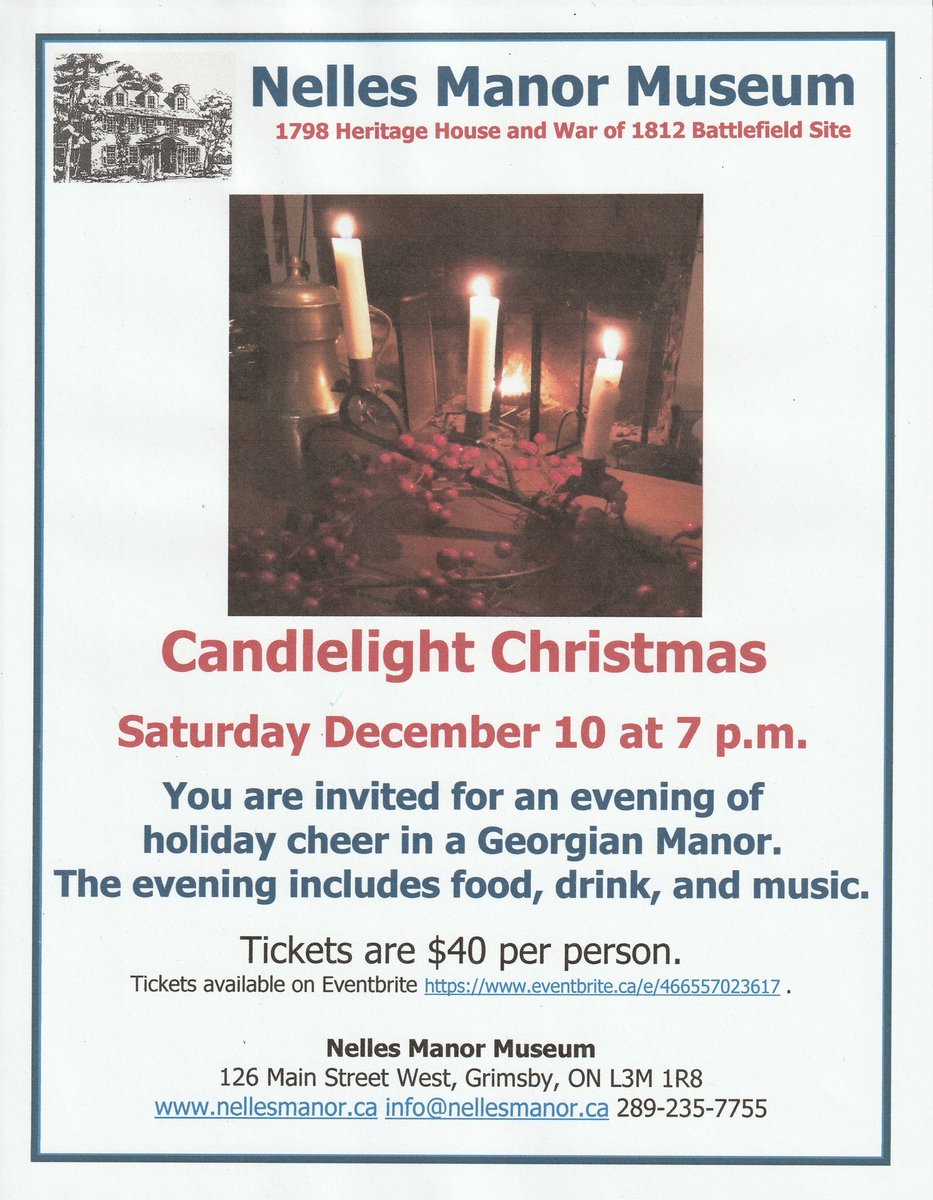 The Brown Homestead (@brhomestead) on Twitter photo A thread about upcoming holiday events in Niagara! Add yours in the replies.👇
<a href="/NellesManor/">Nelles Manor Museum</a> is holding Christmas tours this weekend & the next, as well as a special Candlelight Christmas event on Dec 10th. #HeritageHouse #HistoricalChristmas
Tickets: eventbrite.ca/o/nelles-manor… A thread about upcoming holiday events in Niagara! Add yours in the replies.👇
<a href="/NellesManor/">Nelles Manor Museum</a> is holding Christmas tours this weekend & the next, as well as a special Candlelight Christmas event on Dec 10th. #HeritageHouse #HistoricalChristmas
Tickets: eventbrite.ca/o/nelles-manor…
