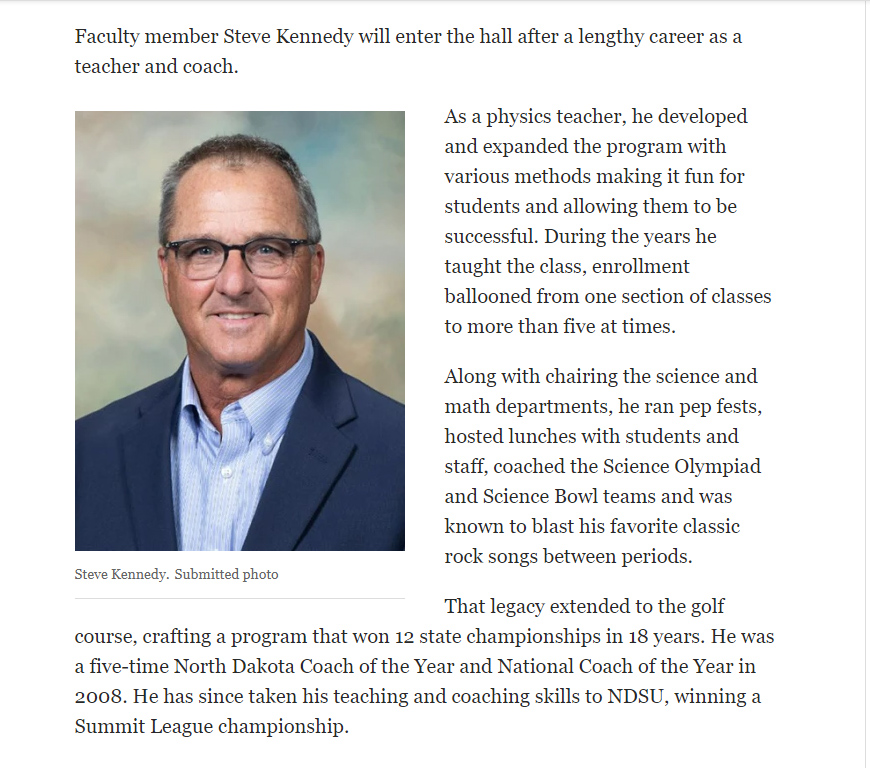 wesoff's tweet photo. A hearty congratulations to a great man. Steve Kennedy @kenneds1 will be inducted into the Fargo South HS Hall of Fame, confirming what we have all long known -- he is a Hall-of-Fame-caliber person! https://t.co/tQoOJeqAdO