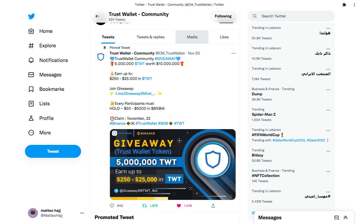 MatteoHajj's tweet photo. @CM_TrustWallet do u accept metamask zerion or near wallet? here is my metamask adress: 0x1C9A298A64Ea3f1F9a893bB799f7bFC2D43E5CAD
zerion adress:0xca762151da8f61dfd689934cd994889589d3b0ee
near adress:b5845cb3609c9ca30d73d2cdf2f4393e77a4367a3372e4b296be73424667def3

thanks!I appreciate it! 
proof https://t.co/ovRxTOJnKI