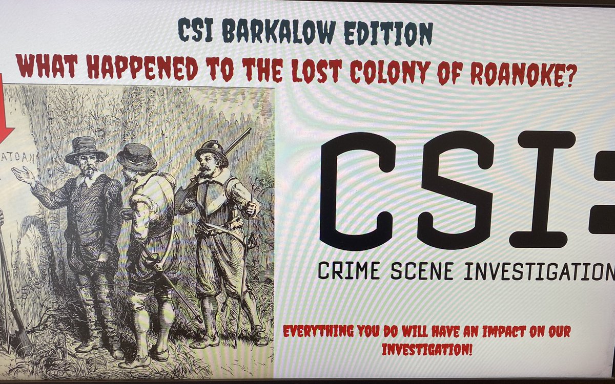 StacyKale2's tweet photo. @CTBarkalow CSI: Barkalow Edition! Junior detectives trying to solve the case of the Lost Colony of Roanoke. It may no longer be a cold case! #Croatoan.🕵️‍♂️🕵️ https://t.co/op7kYofuYT