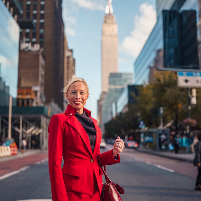 VirginAtlantic's tweet photo. Nothing excites us more than seeing our incredible crew rocking their Vivienne Westwood Uniform in the concrete jungle 🍎 https://t.co/mYB24mnGrg