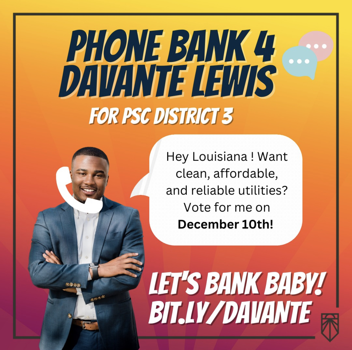 Election season isn’t over yet! We need your help to get <a href="/davantelewis/">Commissioner Davante Lewis</a> over the line on Election Day, December 10th. Sign up for a phonebank to make calls for one of the nation's most important elections for environmental and climate justice! Sign up here: mobilize.us/leadlocally/ev…