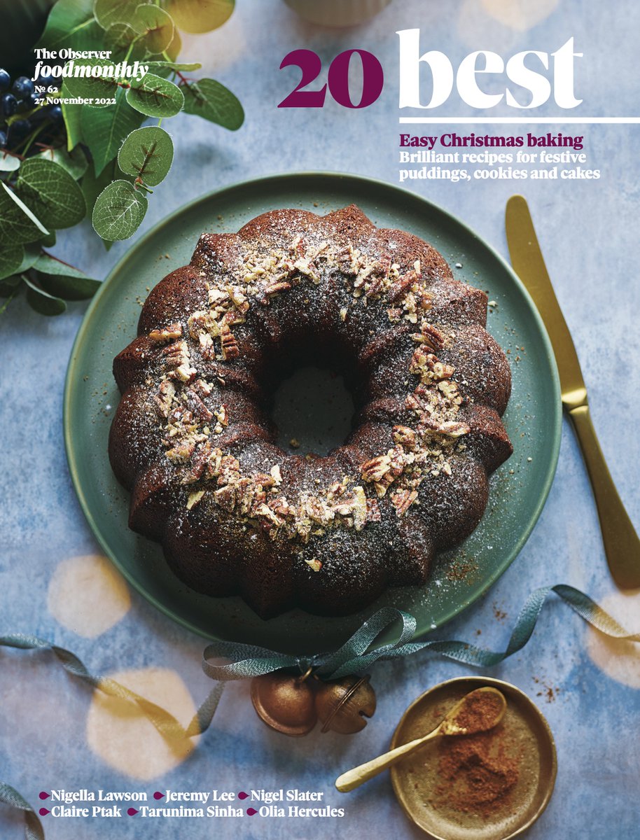 In Sunday's @ObserverUK: our 20 best easy Christmas baking recipes, featuring @Nigella_Lawson @honeyandco @ottolenghi @NigelSlater @violetcakes & more. On the cover: @mylittlecaketin's masala chai pecan bundt