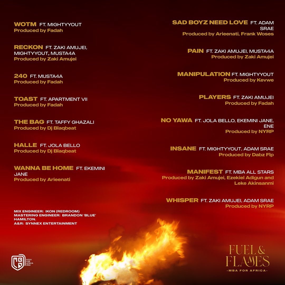 cbaforafrica's tweet photo. We are excited to present the MBA For Africa 2022 Album titled “Fuel &amp; Flames” This album features all the 8 talents selected for the #MBATalentProject22

“Fuel &amp; Flames”, is an album that embodies African talent at its finest. What began as a spark has now budded
#FuelAndFlames https://t.co/PqzHcMESB0