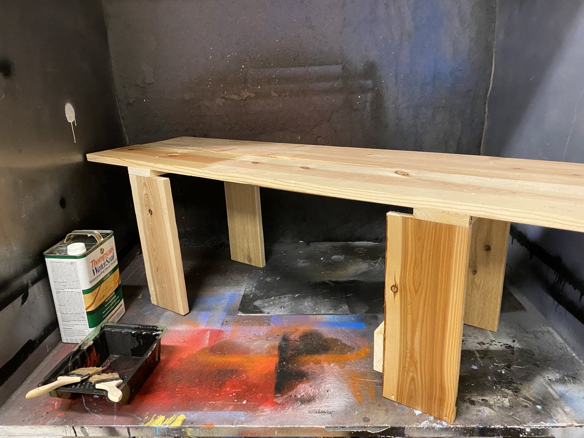 EpicsPlay's tweet photo. This week, the backyard team worked on cutting wood for our benches, testing out our wood sealant, and editing our design document. The picture attached is from our application of the sealant on our bench prototype. https://t.co/HcYUo9kK8s