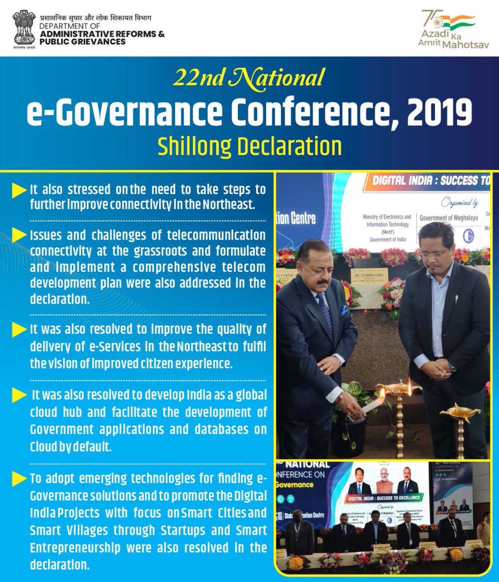 DARPG_GoI's tweet photo. 22nd National e-Governance Conference 2019 aimed at streamlining e-governance services for effective policy implementation while helping to bridge the technological divide.
#25thNCeGKatra #25YearsofNCeG
@PMOIndia @DrJitendraSingh @GoI_MeitY @DOPPW_India @DoPTGoI @PIB_India https://t.co/dzNs45ckD1