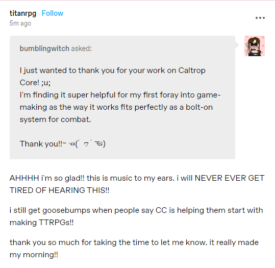see, i love starting anew on tumblr bc there's a whole group of people who have never heard of #CaltropCore! and i get to receive messages like this all over again!!

#CaltropCorps going multi-platform!!
