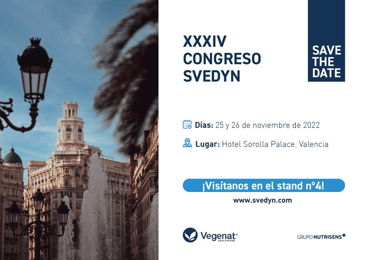 📣34 CONGRESO NACIONAL <a href="/SVEDYN_/">SVEDYN</a> 
 
📅25 y 26 de noviembre
📍Hotel Sorolla Palace. Valencia

🌱¡Visítanos en el stand nº4 y descubre todas nuestras novedades! Te esperamos 🙌🏻