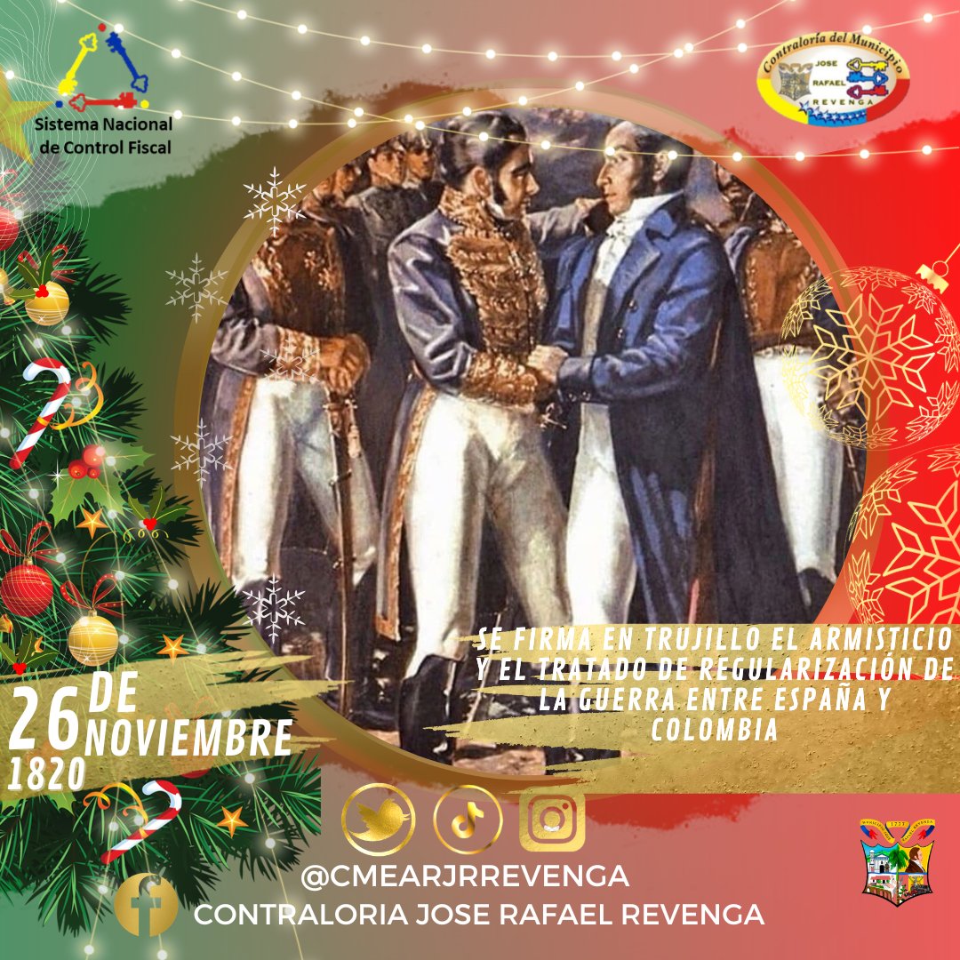 CMEArJRRevenga's tweet photo. #TalDiaComoHoy #26DeNov 📅 se firma en Trujillo el Armisticio y el Tratado de Regularización de la Guerra entre España y Colombia. El texto se iniciaba: “Deseando los Gobiernos de Colombia y de España transigir las discordias que existen entre ambos pueblos”.@CGRVenezuela https://t.co/0LToUxqCj9