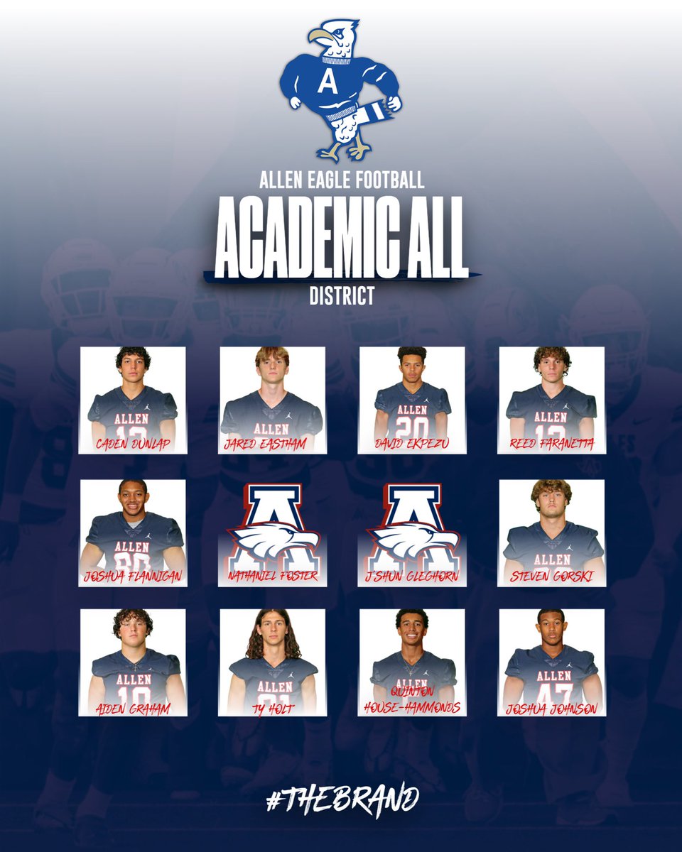 alleneaglesfb's tweet image. Proud to announce our 2022-2023 Academic All District Football Players 

#TheBrand | 🅰️🆙 | #SLR | #RecruitTheA