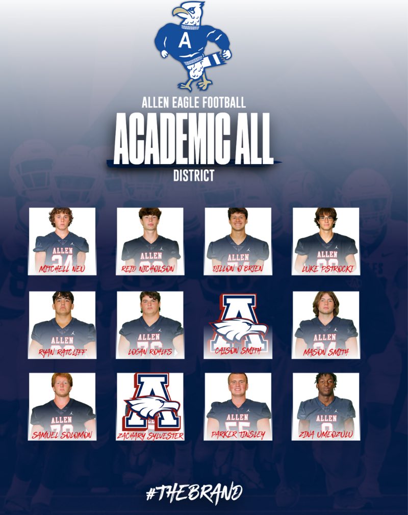 alleneaglesfb's tweet image. Proud to announce our 2022-2023 Academic All District Football Players 

#TheBrand | 🅰️🆙 | #SLR | #RecruitTheA