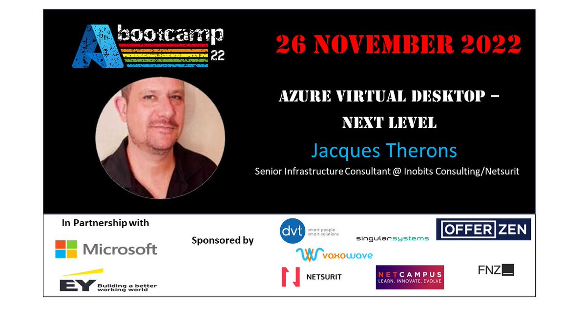 Join Jacques Therons for "Azure Virtual Desktop - Next Level" at this year's #AzureBootcampSouthAfrica on the 26th of November <a href="/microsoftsa/">Microsoft SA</a>   azurebootcamp.co.za