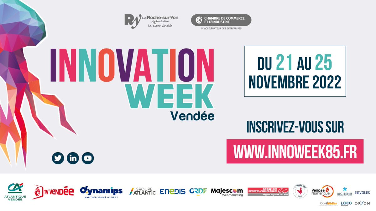 InnoWeek85's tweet photo. 🚀 𝐑𝐞𝐧𝐝𝐞𝐳-𝐯𝐨𝐮𝐬 𝐜𝐞 𝐬𝐨𝐢𝐫 à la @ccivendee à @larochesuryonfr pour la soirée de lancement de l'#InnoWeek85 à partir de 19h !
Programme & inscription gratuite 👉 https://t.co/2yUZAUydQC
#innovation #digitale #numerique https://t.co/i41MzGgW9R