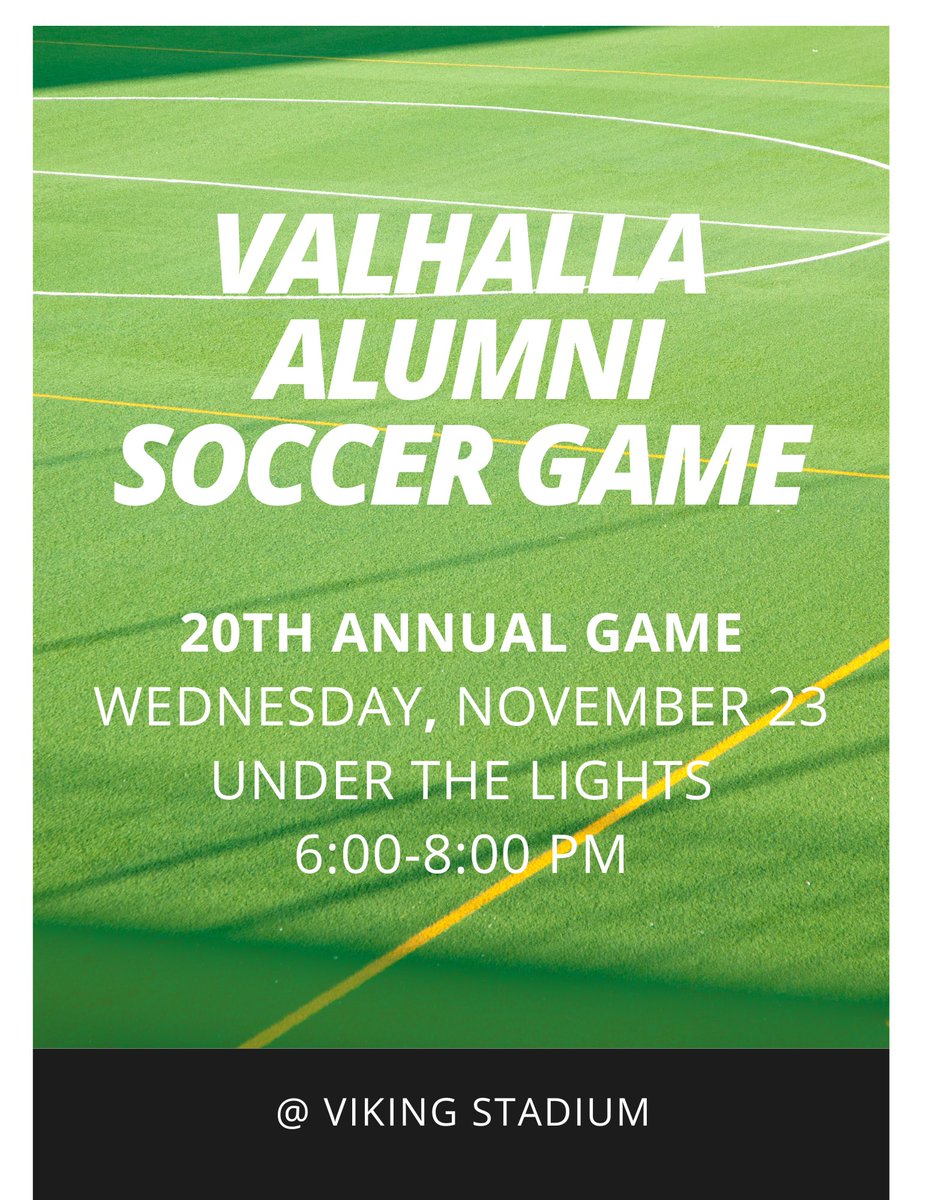 San3man's tweet photo. This Wednesday night’s weather looks perfect for our 20TH ANNUAL Valhalla Alumni Soccer Game! Come join us if you’re in the area! https://t.co/82ODoGSTTI