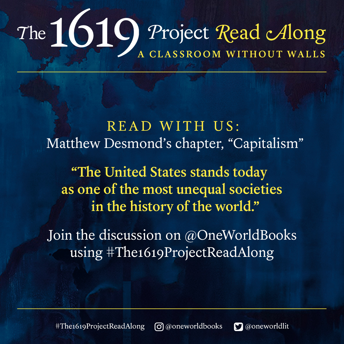 Are you following <a href="/OneWorldLit/">One World</a>'s #The1619ProjectReadAlong? The next reading is Matthew Desmond's chapter, "Capitalism"—don't miss out on the free chapter download and in-depth discussion. More info about the read along: 1619books.com